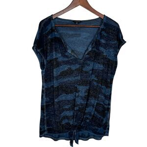 Lucky Brand Navy Blue Camo Lightweight Cap Sleeve Shirt Top Women's Large Knot